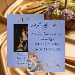 Wilde Bloemen, Foto & Blad Monogram - Hemelblauw Save The Date