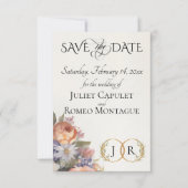 Wilde Bloemen, Foto & Blad Monogram - Ivoor Save The Date (Voorkant)