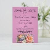 Wilde Bloemen, Foto & Blad Monogram - Roze Save The Date (Staand voorkant)