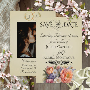 Wilde Bloemen, Foto & Blad Monogram - Tarwe Save The Date