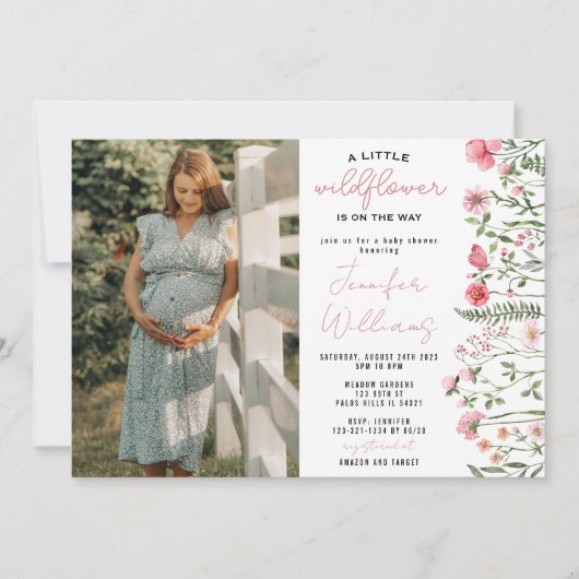 Wilde bloemen Fotouitnodiging baby shower Kaart (Voorkant)