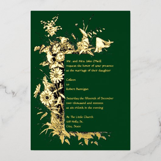 Wilde Bloemen Frame Rand Bruiloft Folie Uitnodiging (Voorkant)
