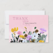 Wilde bloemen gazon gepersonaliseerde roze dank je bedankkaart (Voorkant)