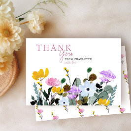 Wilde bloemen gazon gepersonaliseerde witte bedank bedankkaart