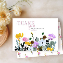 Wilde Bloemen Gazon Persoonlijke Witte Bedankkaart