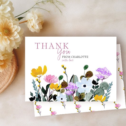 Wilde Bloemen Gazon Persoonlijke Witte Bedankkaart