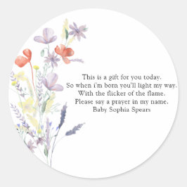 Wilde bloemen - gebedskaarslabel ronde sticker