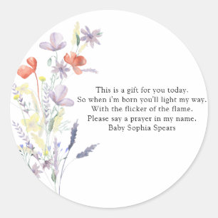 Wilde bloemen - gebedskaarslabel ronde sticker