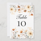 Wilde bloemen Geel Beige Trouwtafel Nummerkaart (Voorkant)
