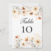 Wilde bloemen Geel Beige Trouwtafel Nummerkaart (Achterkant)