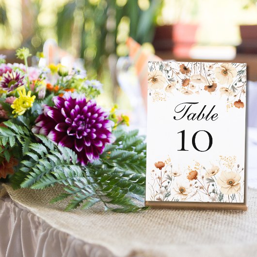 Wilde bloemen Geel Beige Trouwtafel Nummerkaart