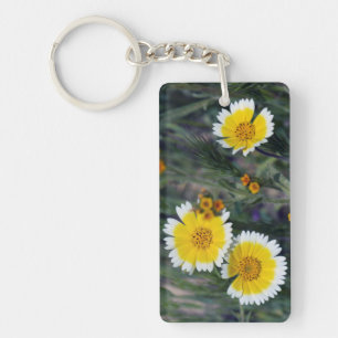 Wilde bloemen Geel en Witte Zonnebloemen Sleutelhanger