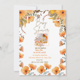 wilde  bloemen geel oranje baby shower   kaart