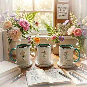 Wilde bloemen geloof hoop liefde mok