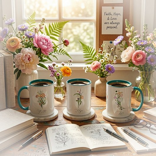 Wilde bloemen geloof hoop liefde mok