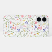 Wilde bloemen Gepersonaliseerde naam Wit iPhone 16 Hoesje (Achterkant horizontaal)