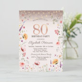 Wilde Bloemen Glitter Slingerlichten 80ste Verjaar Kaart (Staand voorkant)