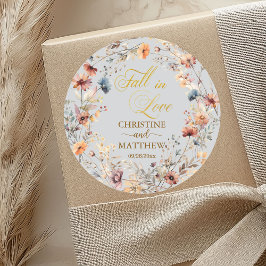 Wilde Bloemen Goud 'Eens Verliefd' Elegante Trouwd Ronde Sticker