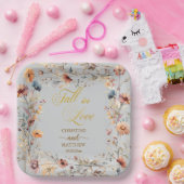 Wilde Bloemen Goud 'Elegante Trouwliefde' Papieren Bordje (Feest)