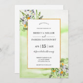 Wilde bloemen goud en uitnodiging tot groen huweli (Voorkant / Achterkant)