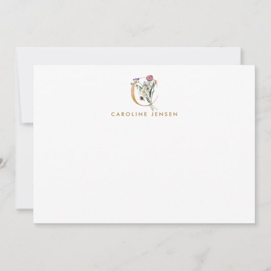 Wilde bloemen Goud Monogram Letter C Persoonlijk Notitiekaartje (Voorkant)