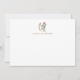 Wilde bloemen Goud Monogram Letter C Persoonlijk Notitiekaartje