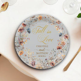 Wilde Bloemen Goud 'Val in liefde' Elegante Trouw Papieren Bordje