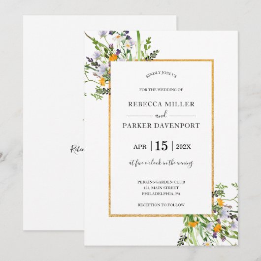 Wilde bloemen goudelegant Weddenschap Kaart (Voorkant / Achterkant)
