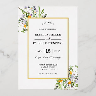 Wilde bloemen gouden elegante trouwkaart folie uitnodiging