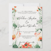 Wilde bloemen groen en oranje romantisch huwelijk kaart (Voorkant)