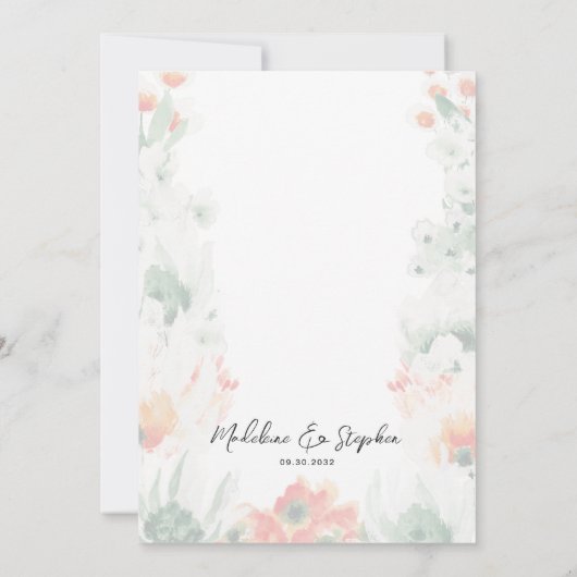 Wilde bloemen groen en oranje romantisch huwelijk kaart (Achterkant)