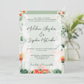 Wilde bloemen groen en oranje romantisch huwelijk kaart (Staand voorkant)