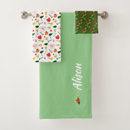 Wilde bloemen groen wit rood  bad handdoek (Insitu)