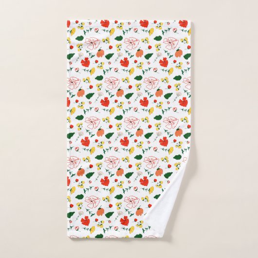 Wilde bloemen groen wit rood bad handdoek (Handdoek)