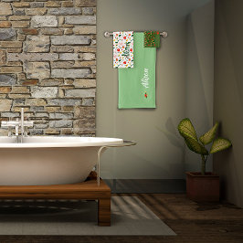 Wilde bloemen groen wit rood naam bad handdoek