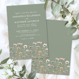 Wilde Bloemen Groene Bruiloft Kaart