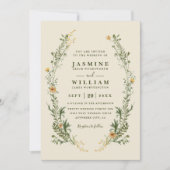 Wilde Bloemen Groene Krans Rustieke QR Code Bruilo Kaart (Voorkant)