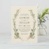 Wilde Bloemen Groene Krans Rustieke QR Code Bruilo Kaart (Staand voorkant)