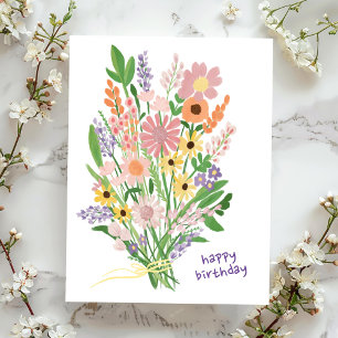 Wilde Bloemen Handgeschilderd Gouache Gelukkig Ver Briefkaart