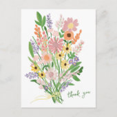 Wilde Bloemen Handgeschilderd Kleurig Gouache Dank Briefkaart (Voorkant)