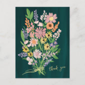 Wilde Bloemen Handgeschilderd Kleurig Gouache Dank Briefkaart (Voorkant)