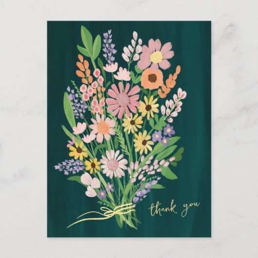 Wilde Bloemen Handgeschilderd Kleurig Gouache Dank Briefkaart (Voorkant)