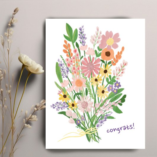 Wilde Bloemen Handgeschilderd Kleurig Gouache Gefe Briefkaart