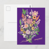 Wilde bloemen handgeschilderd Kleurrijke Gouache G Briefkaart (Voorkant / Achterkant)