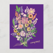 Wilde bloemen handgeschilderd Kleurrijke Gouache G Briefkaart (Voorkant)