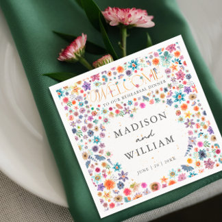 Wilde Bloemen Hart Welkom bij ons Oefendiner Servet