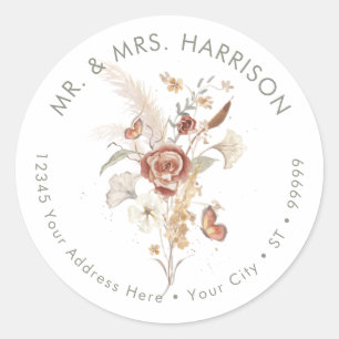 Wilde bloemen Herfst Leaf BOHO Butterfly Wedding Ronde Sticker