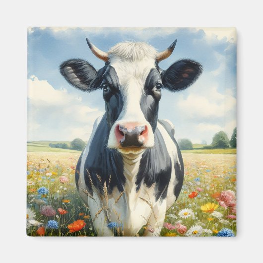 Wilde Bloemen Holstein Melkkoe Magneet (Voorkant)