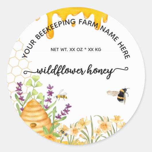 Wilde Bloemen Honing Pot Etiketten | Bijen Bijenim (Voorkant)