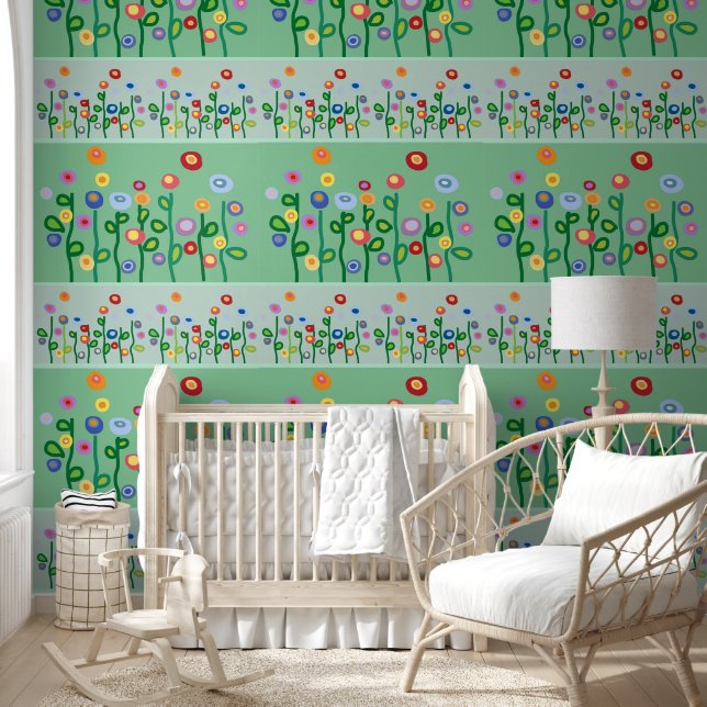  wilde bloemen horizontale strepen Wallpaper Behang (Kinderen)